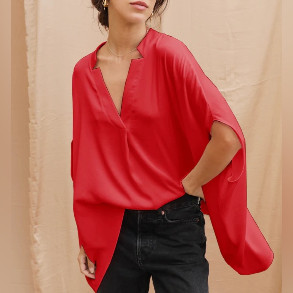 NWOT Elegant Red Caftan Silky Top